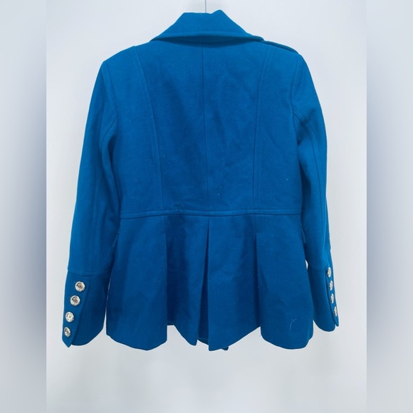 Michael Kors Wool Blend Double Breasted Pea Coat Women's Gold Button Blue Size L - Picture 13 of 13